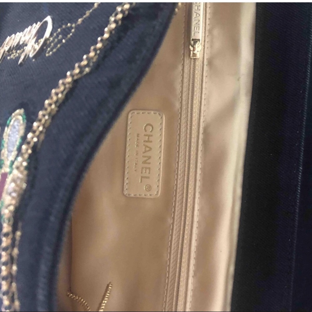 Auth CHANEL Denim Beads Pearls Jumbo Flap Bag RARE - Picture 10 of 16
